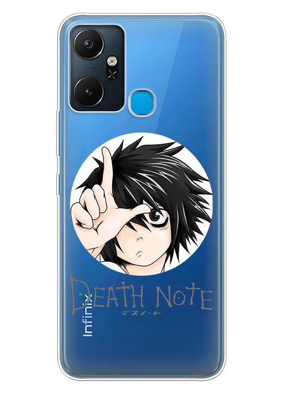 Infinix Smart 6 Plus чехол из прозрачного силикона - Death Note лого с Эл