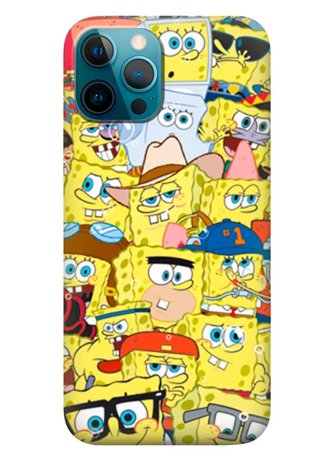 iPhone 12 Pro Max чехол из силикона - SpongeBob SquarePants Губка Боб Квадратные Штаны коллаж из разных образов (Чехол 2)