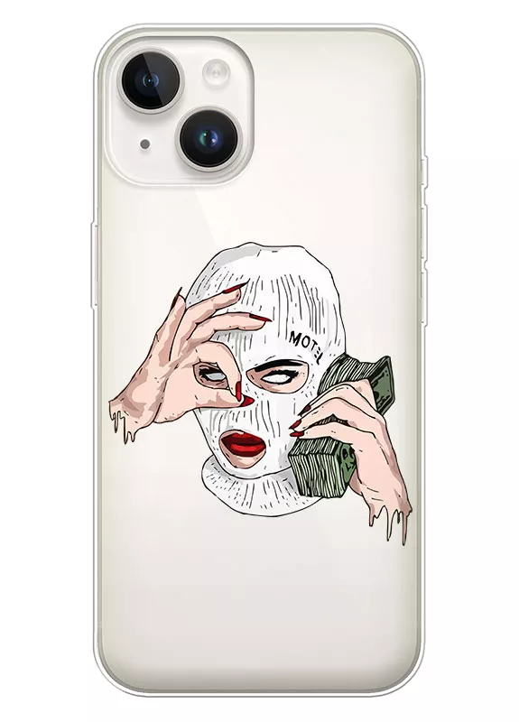 Силиконовый прозрачный чехол для iPhone 13 Mini - Маска с пачкой валюты