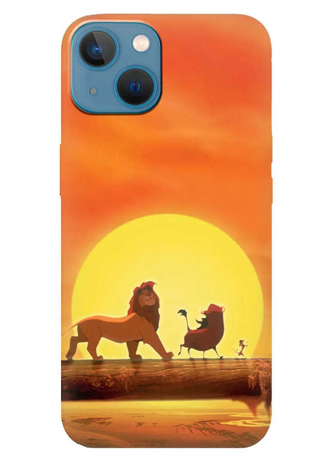 iPhone 13 Mini чехол из силикона - The Lion King Король Лев Симба Пумба и Тимон на фоне солнца