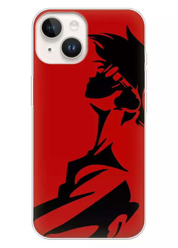 Бампер для iPhone 14 - Ковбой Бибоп Cowboy Bebop Спайк Шпигель черный вектор-арт 