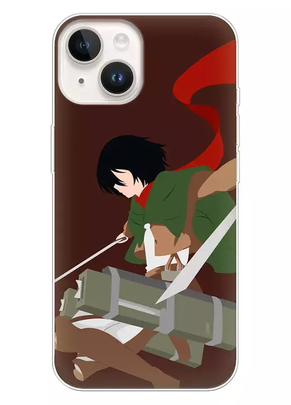 iPhone 14 чехол - Атака на титанов Attack on Titan Микаса Аккерман атака в прыжке с мечем вектор-арт