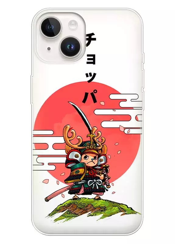 iPhone 14 чехол - Ван-Пис One Piece песик-самурай на фоне красного солнца 