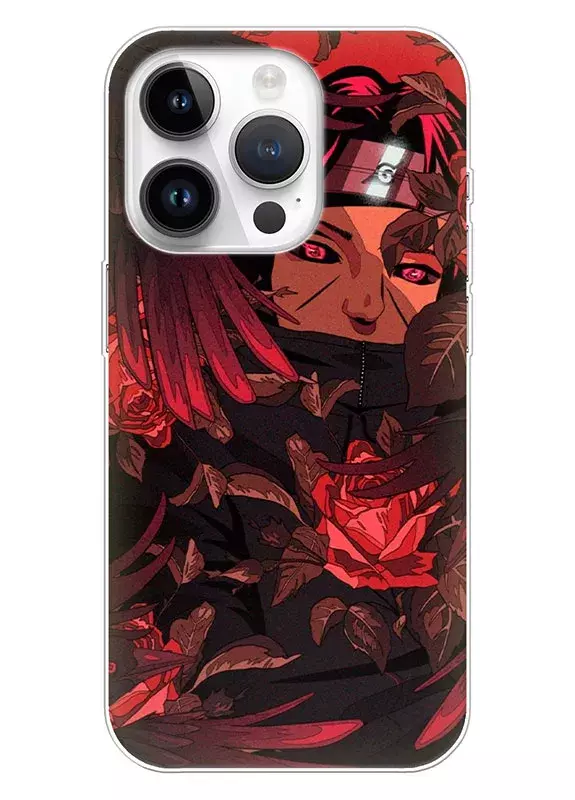 Чехол для iPhone 14 Pro - Наруто и Боруто Naruto and Boruto Итачи Учиха в гуще роз и растений