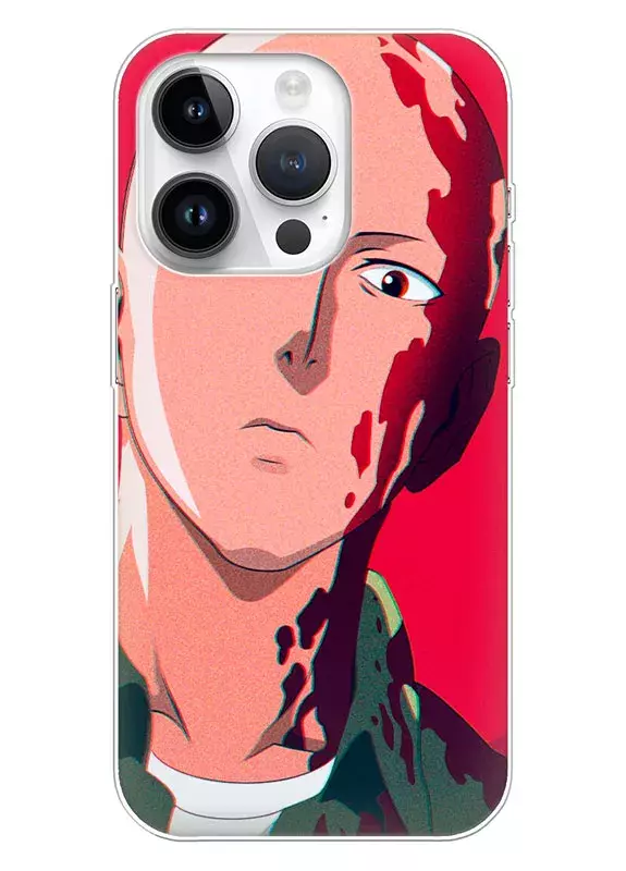 iPhone 14 Pro чехол - Ванпанчмен Человек одного удара One Punch-Man Wanpanman лицо Сайтама в крови 