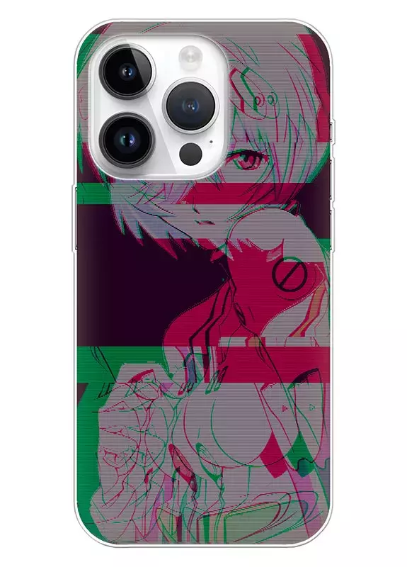 Чехол для iPhone 14 Pro - Евангелион Evangelion Рей Аянами в помехах эфира