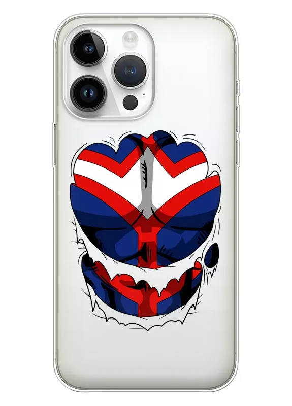 Чехол для iPhone 15 из прозрачного силикона - My Hero Academia All Might