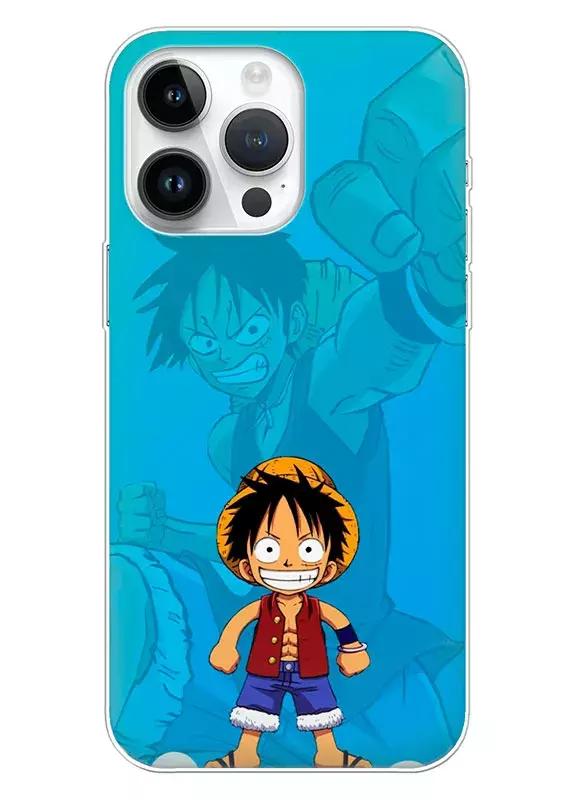 iPhone 15 чехол - Ван-Пис One Piece ребенок Луффи на фоне взрослого Луффи