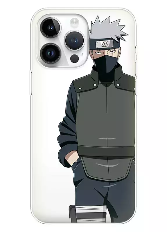 Чехол для iPhone 15 Plus из силикона - Наруто Какаси на белом фоне