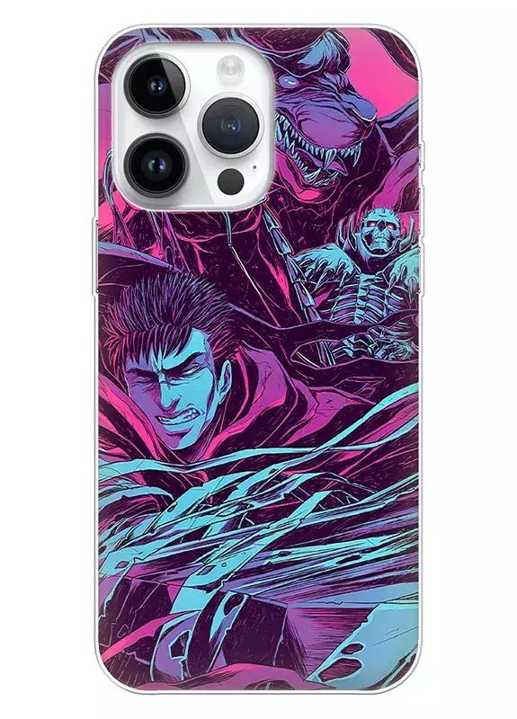 iPhone 15 Plus чехол - Берсерк Бэрусэруку Berserk Beruseruku Гатс и Рыцарь-череп в атаке