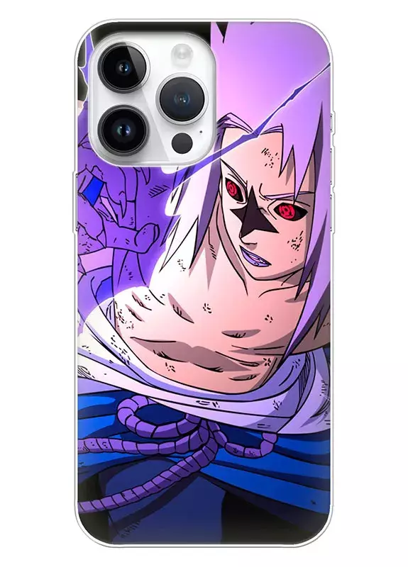 Айфон 15 Про чехол - Naruto and Boruto, главный бой Саскэ Утиха крупным планом