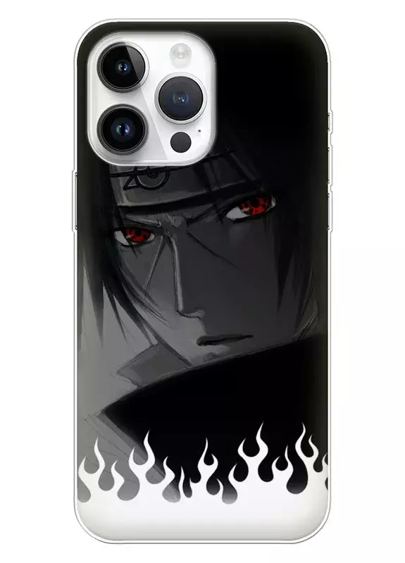 Аниме чехол для iPhone 15 Pro из силикона - Наруто Итачи в огне