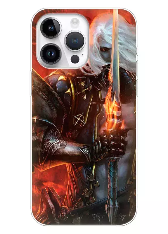 Чехол для iPhone 15 Pro - Кастлвания Castlevania Алукард с огненным мечем