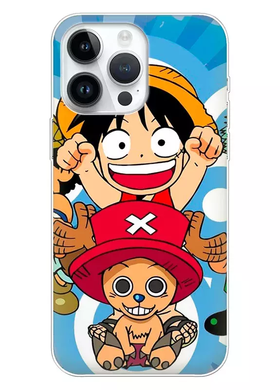 iPhone 15 Pro Max чехол - Ван-Пис One Piece ребенок Луффи с песиком