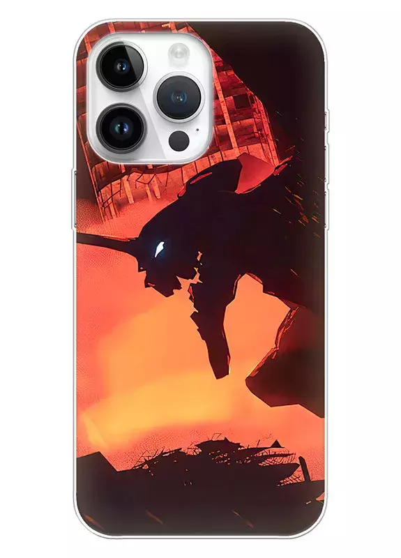Чехол для iPhone 15 Pro Max - Евангелион в тени разрушенного города