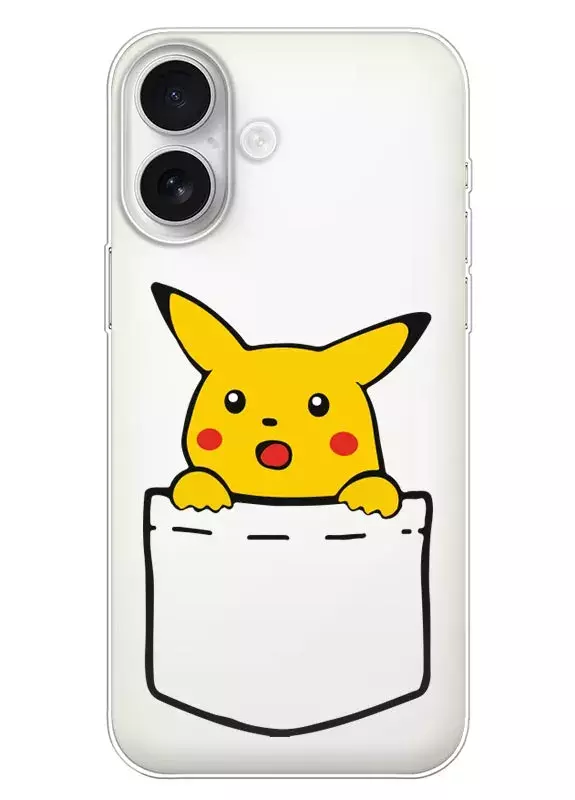 Айфон 16 чехол Pokemon Пикачу в кармане из прозрачного силикона