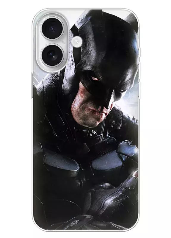 iPhone 16 чехол - Batman Темный рыцарь Брюс Уэйн и его сердитый взгляд крупным планом