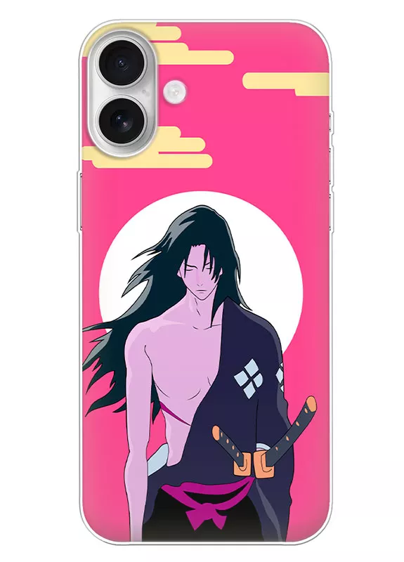 Айфон 16 Плюс чехол - Самурай Чамплу Samurai Champloo Окуру на фоне белого солнца вектор-арт