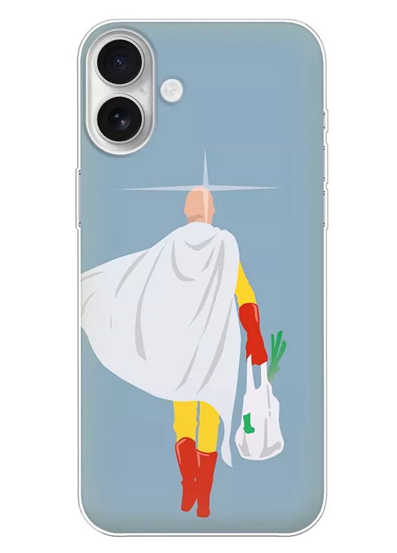 iPhone 16 Plus чехол с аниме Ванпанчмен Человек одного удара One Punch-Man Wanpanman Сайтама идет с продуктами из магазина вектор-арт