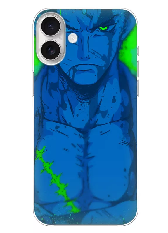 iPhone 16 Plus чехол - Ван-Пис One Piece синий Ророноа Зоро крупным планом
