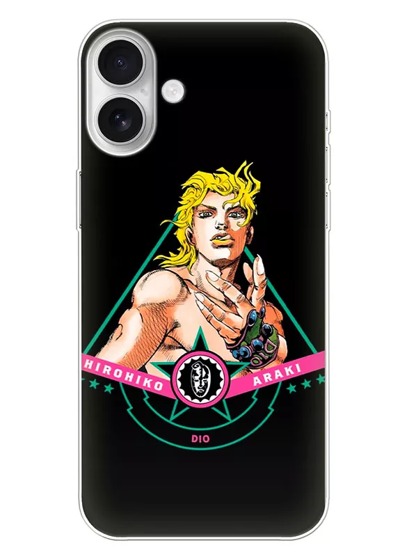 Чехол для iPhone 16 Plus - Невероятные приключения ДжоДжо JoJo’s Bizarre Adventure логотип Hironiko Araki Дио Брандо