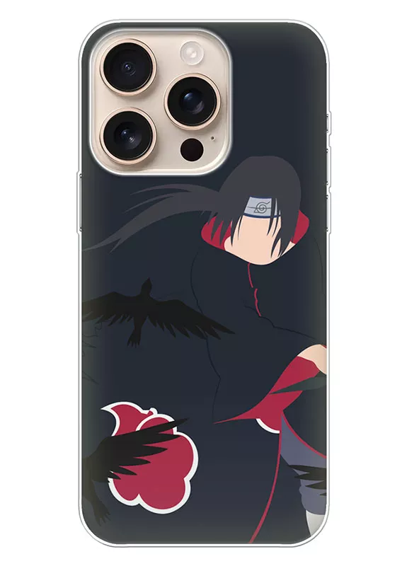Чехол для iPhone 16 Pro - Вороны на фоне Итачи Учиха, аниме Наруто и Боруто, Naruto and Boruto
