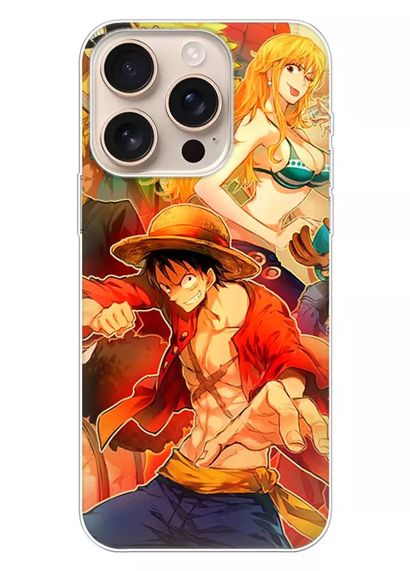 iPhone 16 Pro чехол - Ван-Пис One Piece атакующий Луффи и Нами