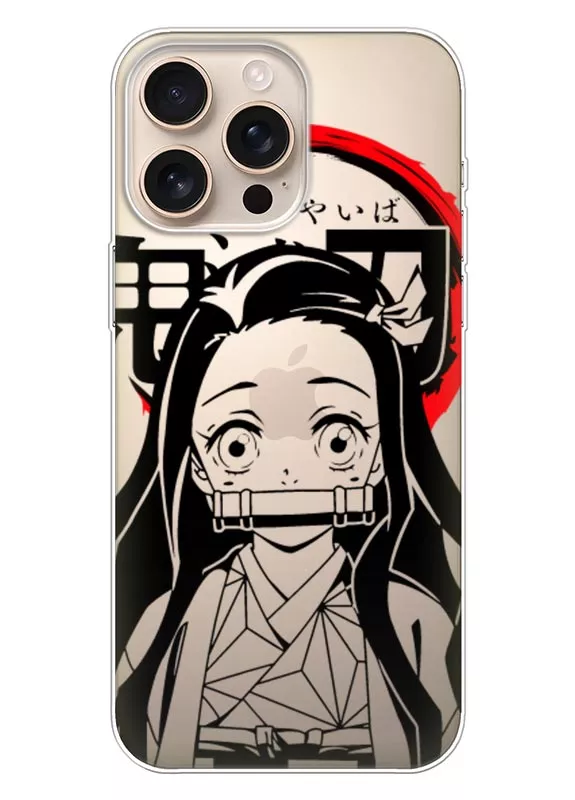 iPhone 16 Pro Max чехол силиконовый прозрачный - Demon Slayer Незуко Камадо