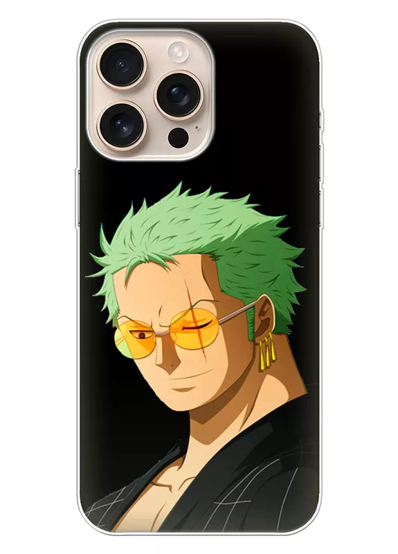 iPhone 16 Pro Max чехол - Ван-Пис One Piece Ророноа Зоро подмигивает крупным планом