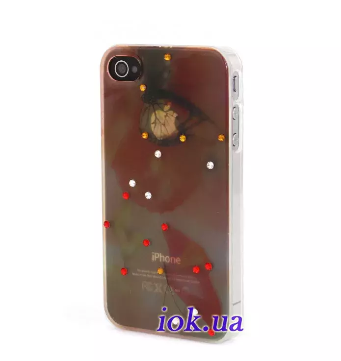 Прозрачный чехол с камушками на iPhone 4/4S, оранжевый