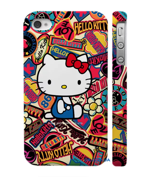 Чехол с яркой печатью на iPhone 4/4S - Hello Kitty