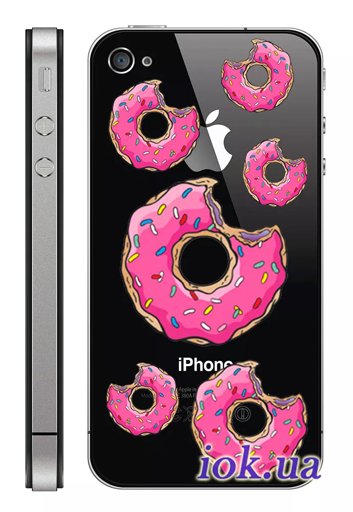 Прозрачный силиконовый чехол для iPhone 4/4S - Пончики