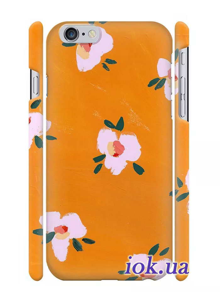 Оранжевый чехол с цветами для iPhone 6/6S Plus