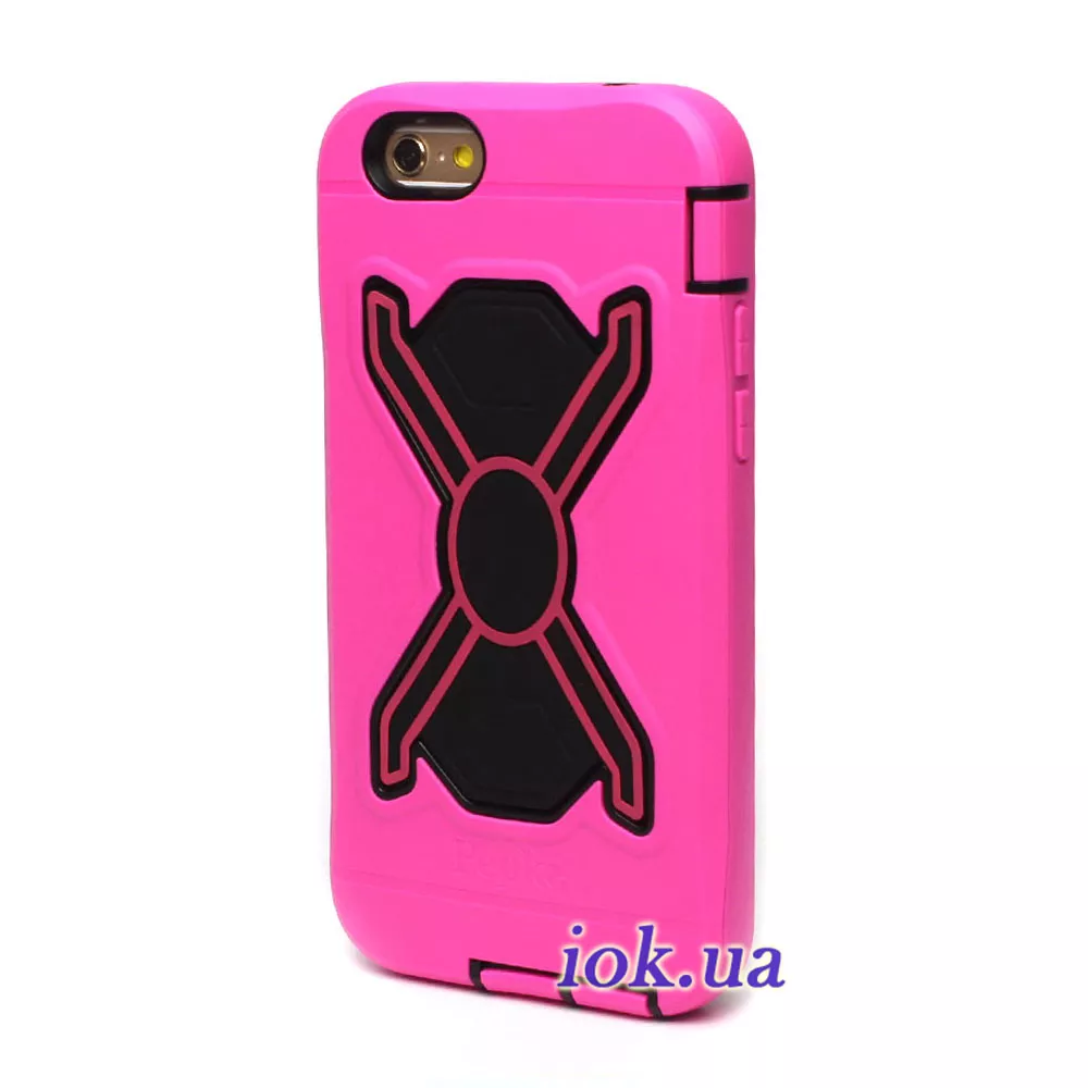 Противоударный, резинвоый чехол Pepko для iPhone 6/6S, розовый с черным
