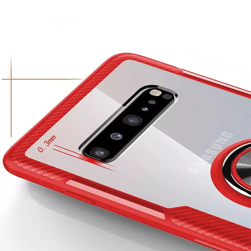 TPU+PC чехол Deen CrystalRing for Magnet (opp) для Samsung Galaxy S10+, Бесцветный / Красный