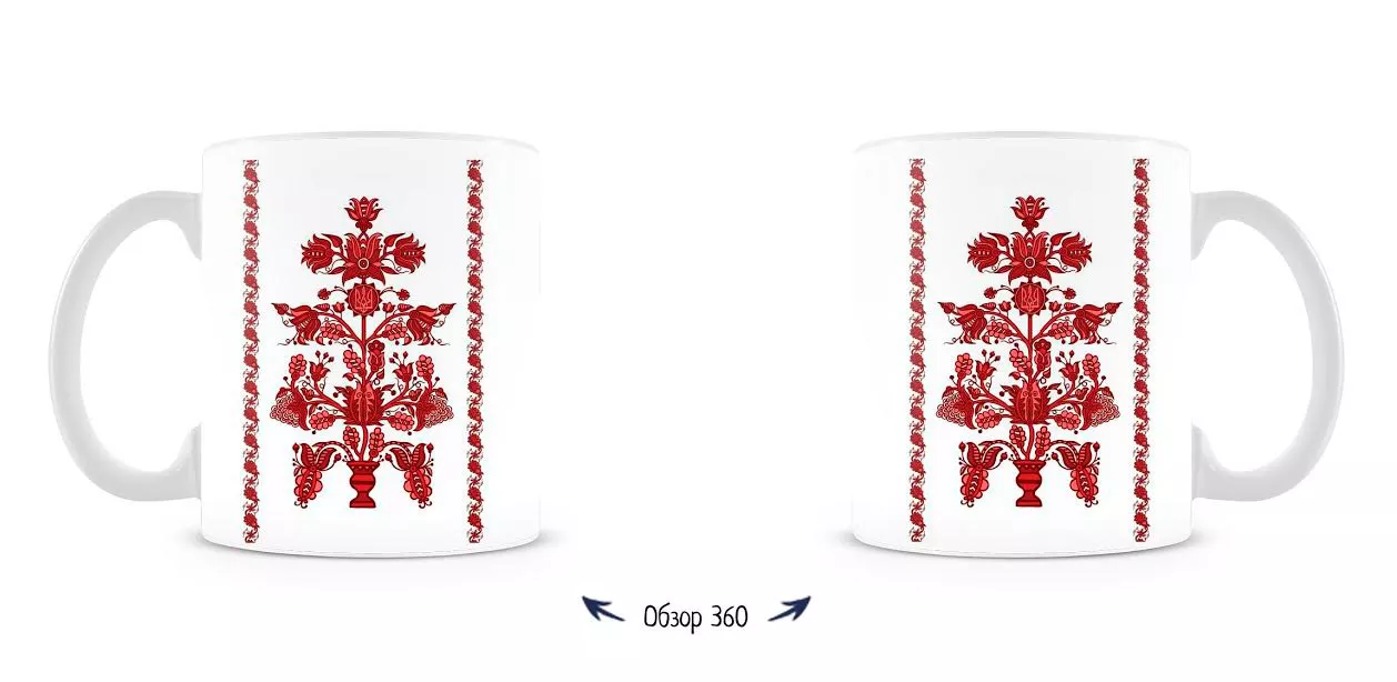 Купить красивую кружку, чашку в виде украинской вышиванки - Red flowers