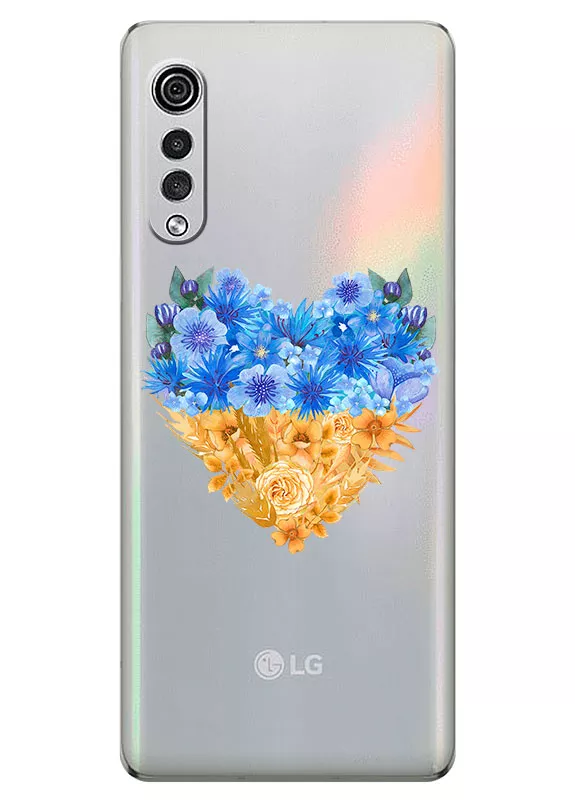 Патриотический чехол LG Velvet с рисунком сердца из цветов Украины