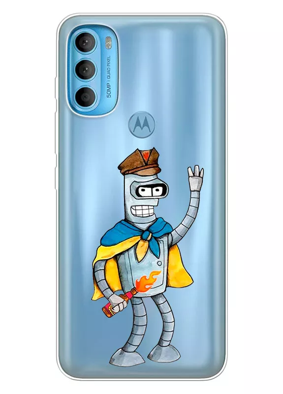 Прозрачный чехол на Motorola G71 с Бендером и коктелем Молотова