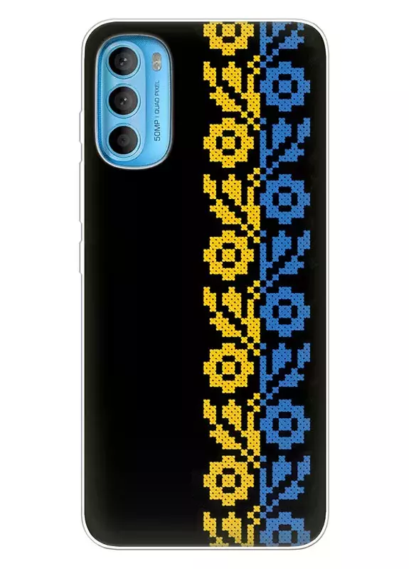 Чехол на Motorola G71 с патриотическим рисунком вышитых цветов