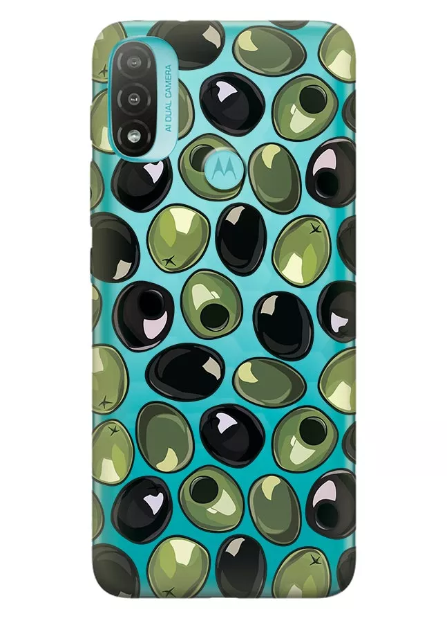 Motorola E20 прозрачный силиконовый чехол с оливками