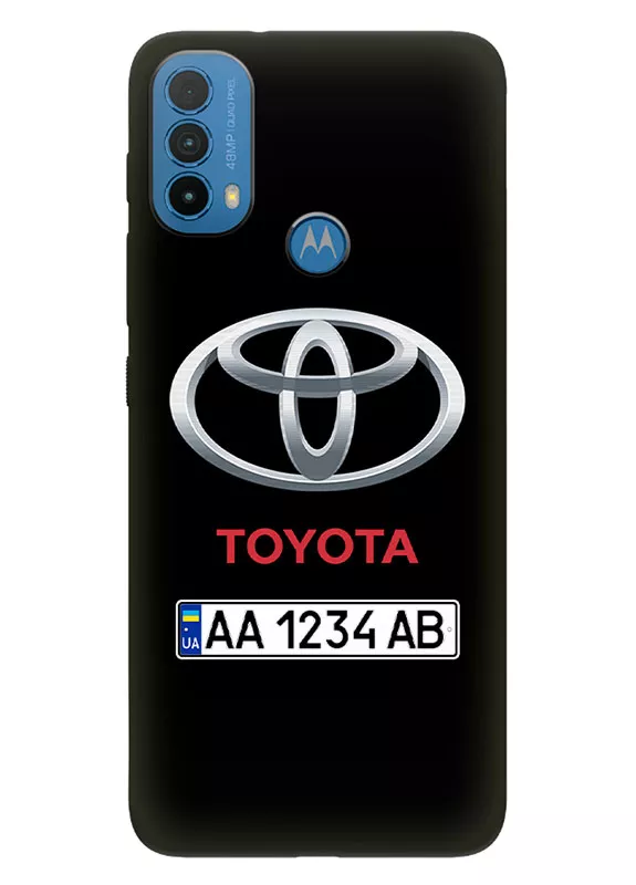 Чехол для Моторола Е30 из силикона - Toyota Тойота классический логотип крупным планом с номерным знаком и названием