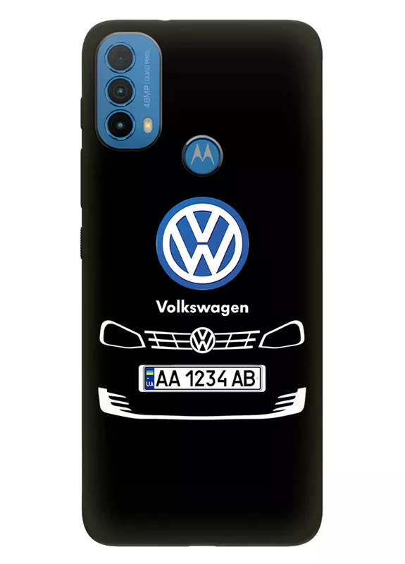 Бампер для Моторола Е30 из силикона - Volkswagen Фольксваген классический логотип крупным планом с номерным знаком (Дизайн 2)