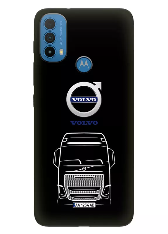 Наладка для Моторола Е30 из силикона - Volvo Вольво логотип и автомобиль машина вектор-арт фура грузовик трак белый (Дизайн 2)