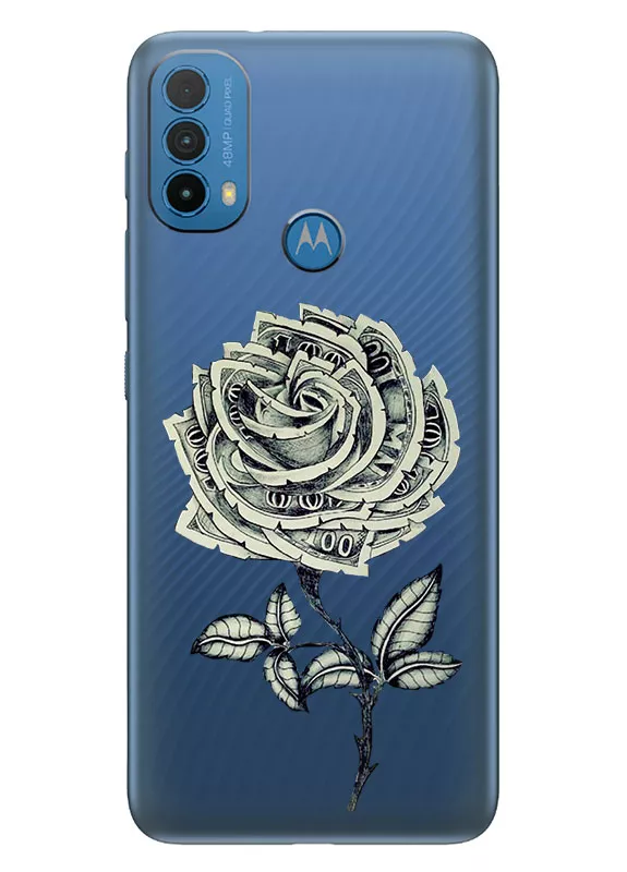 Силиконовый прозрачный чехол для Motorola E30 - Роза из долларов