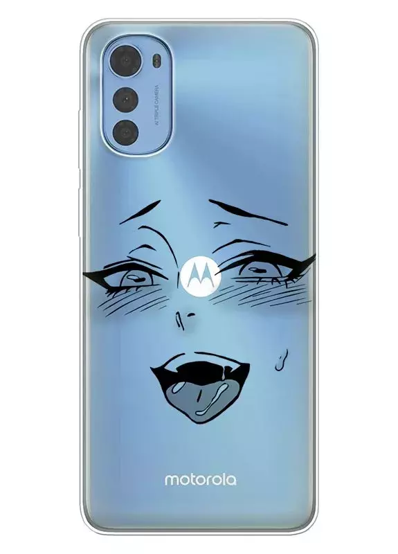 Motorola E32 / E32s чехол силиконовый прозрачный с аниме - Ahegao Face