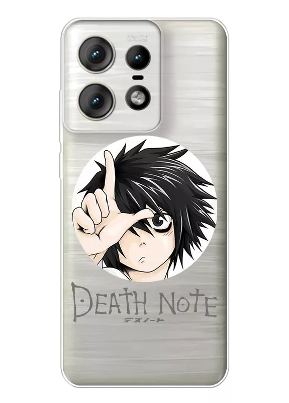 Motorola Edge 50 Pro чехол из прозрачного силикона - Death Note лого с Эл
