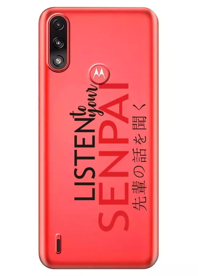 Motorola E7i Power  чехол из прозрачного силикона - Listen to Your Senpai
