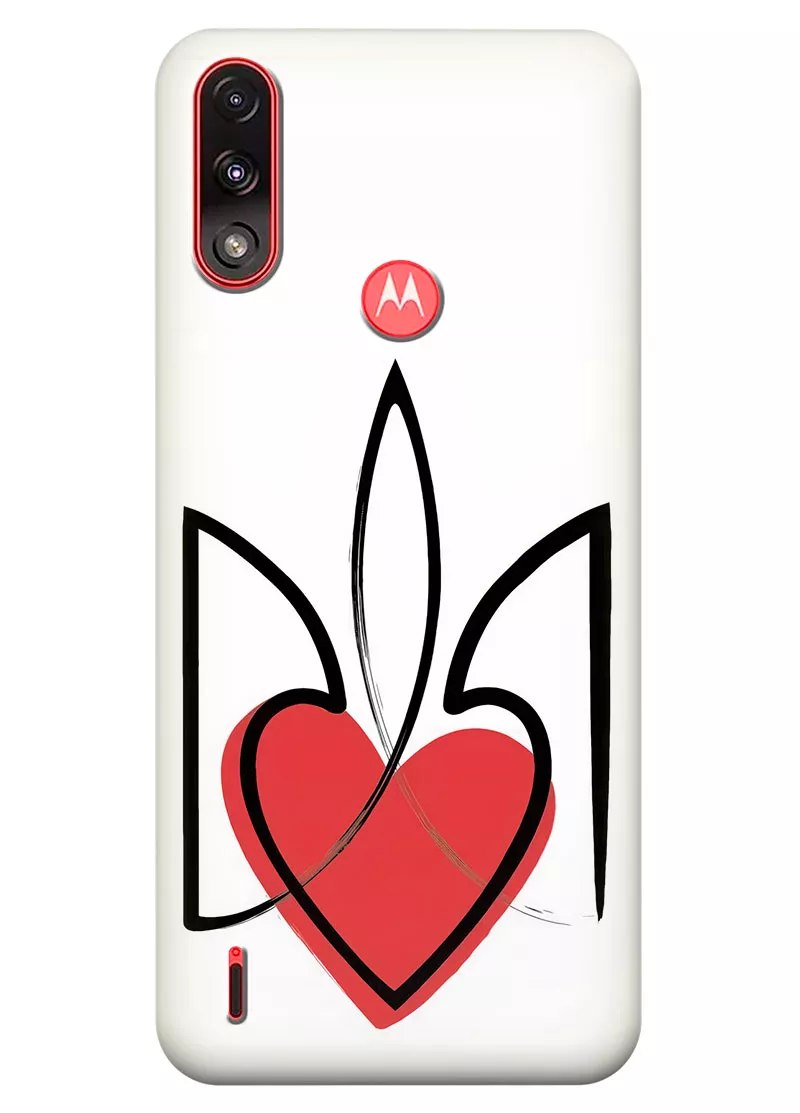 Чехол на Motorola E7i Power с сердцем и гербом Украины