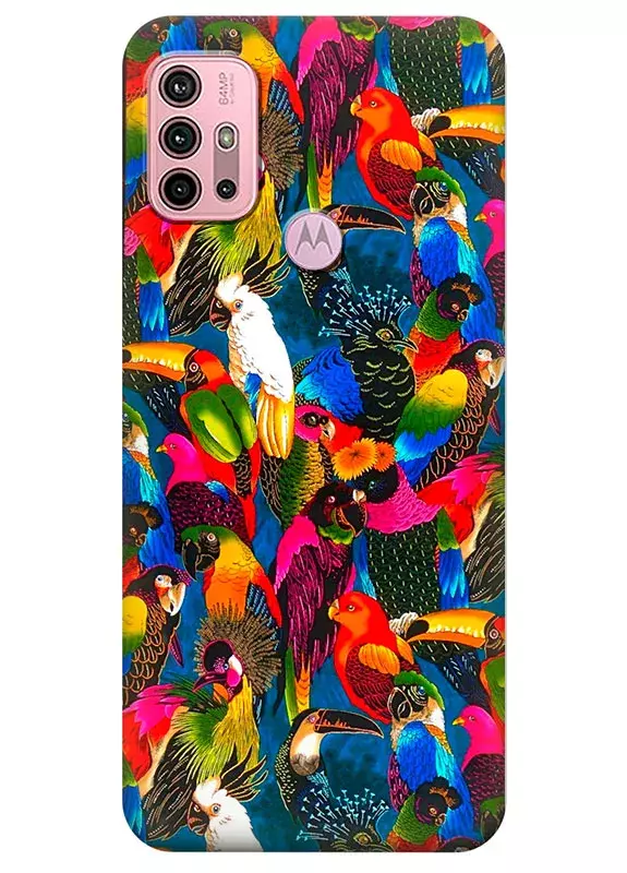 Motorola G20 силиконовый чехол с картинкой - Попугайчики