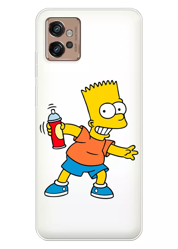 Бампер для Motorola G32 - Симпсоны веселый Барт Симпсон с баллончиком краски 